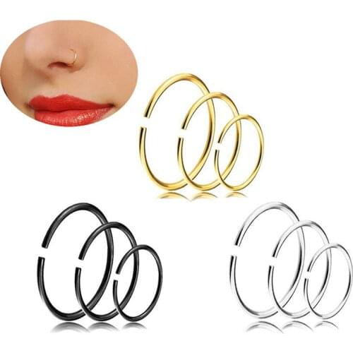 9 PCS Fake Nose Ring Open Hoop Lip Body Piercing C clip on Studs Stainless Steel Fashion Jewelry For Women Men Girls Gift