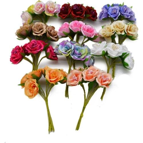 6pcs Silk Gradient Stamen Handmake Artificial Flower Bouquet Wedding Party Home Decoration DIY Fake Wreath Scrapbooking Craft
