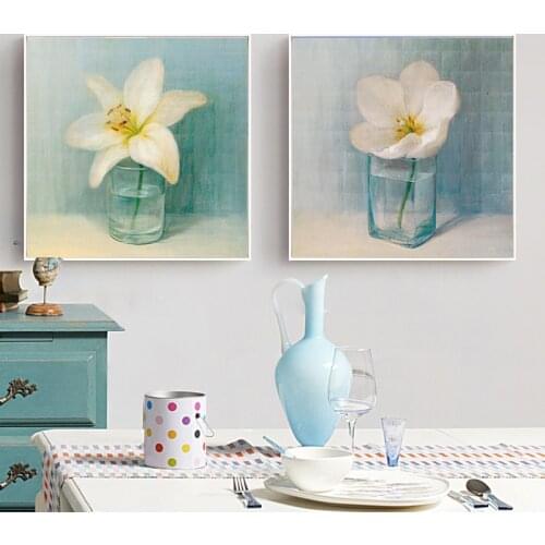 Classic White Flower Print Home Decor Nordic Canvas Painting Wall Art Traditional Picture Living Room Nordic Art Decor Painting