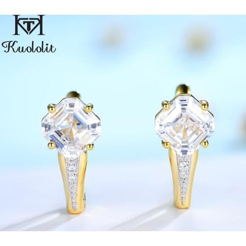 Kuololit Luxury Accher Cut Zircon Clip Earrings Gemstone for Women Genuine 925 Sterling Silver Earrings for Engagement Fine New