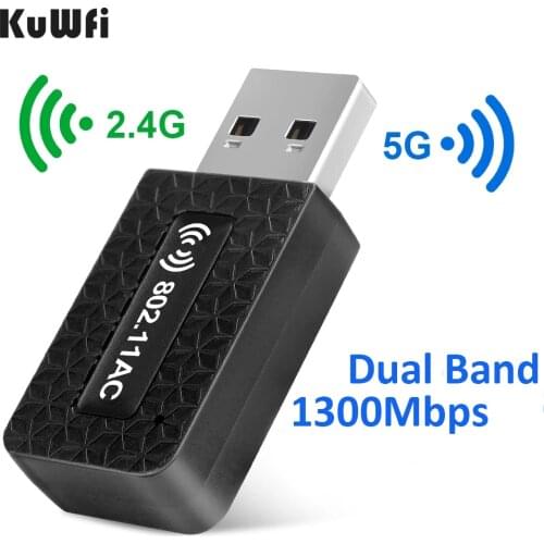 KuWFi 5G USB Wifi Adapter 1300Mbps Wi-fi Receiver Dongle USB 3.0 Ethernet Antenna Wireless Network Card for PC Laptop