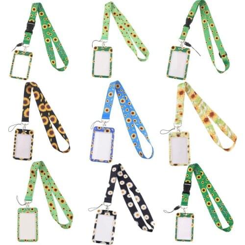 Hot Sales 1 Piece Top Quality Fashion Daisy Flowers ID Card Case Neck Lanyard School Office Name Card Cover Holder Keychains