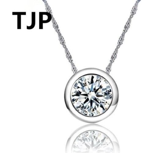 TJP Lovely Clear Round Crystal Choker Necklaces For Girl Party 925 Sterling Silver Pendants Necklace For Women Engagement Gift