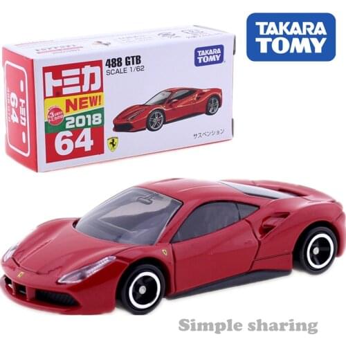 Takara Tomy Tomica No.64 Ferrari 488 GTB Roadster 1/62 Diecast Miniature Car Model Kit Funny Magic Baby Toys Hot Kids Doll