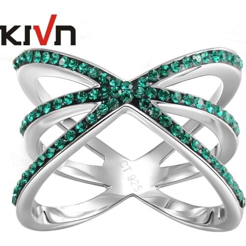 KIVN Fashion Jewelry Sparkling Elegant Pave Blue Crystal Cross Over X Rings for Women Birthday Christmas Gifts