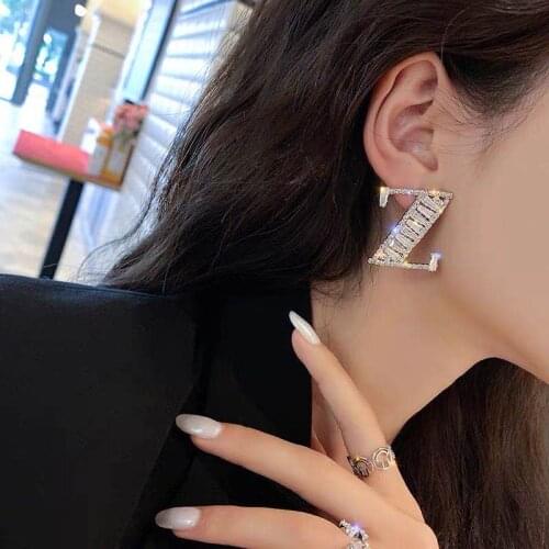 Fashion leisure Rhinestone letter Z womens Earrings shiny crystal luxury pendants statement Earrings Jewelry Gifts
