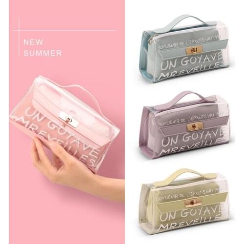Fashion Transparent pencil case Cute Portable Big Capacity Waterproof Cosmetic pen bag Staionery pouch for girls school supplies