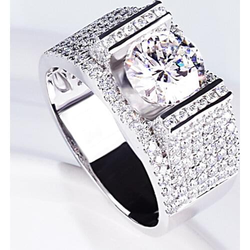 Real 925 Sterling Silver Mens Rings Luxury Proposal White Gold Big Diamond Engagement Wedding Classic Exquisite Elegant Jewelry