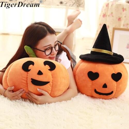 Halloween Soft Pumpkin With Hat Toy Sleeping Pillows PP Cotton Stuffed Cushions Childrens Room Decoration Kids Toys