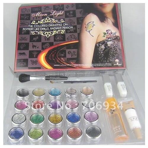 Glitter tattoo 20 Color Supply Kit Body Painting Tattoo Deluxe File