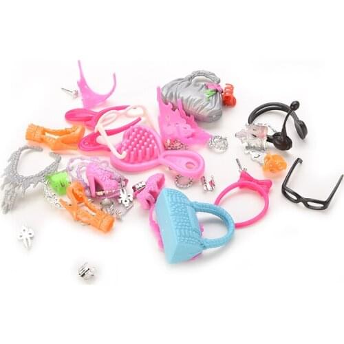 Kawaii Doll Set of Fashion Jewelry Necklace Earring Bowknot Crown Accessory Dolls Kids Gift