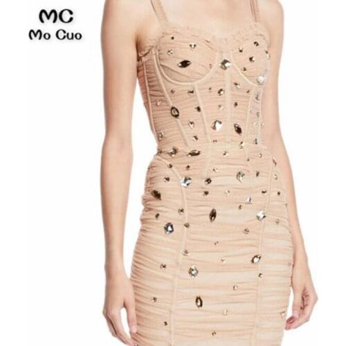 New Evening Dresses with Crystals Beaded Pleat Tulle Spaghetti Straps Vestidos de fiesta Formal Evening Party Dress