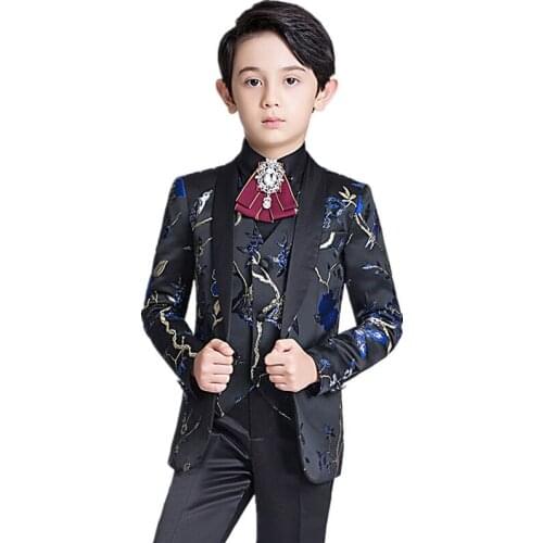Boys Formal Suit Blazer Vest Pants 5 Pieces Set Children Wedding Suits Dress Kids School Costumes Tuxedo Toddler Outfit Clothes