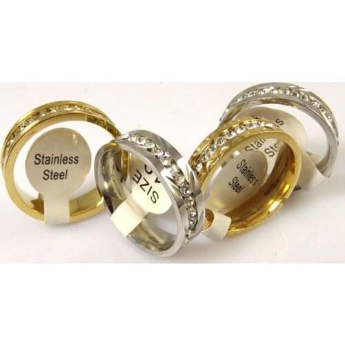 Wholesale 24x Two-color mixed Comfortable Stainless Steel Rings Full circle with CZ Wholesale Fashion Jewelry