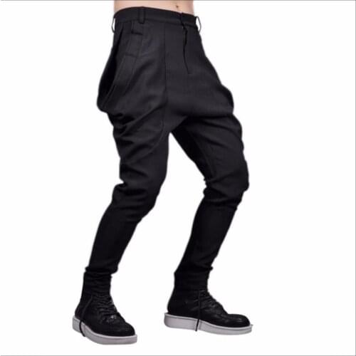 27-44 Thicken Trousers Men Pant Casual Large Pocket Black Hairstylist Personality Harem Pants Low Cross-pants Autumn And Winter