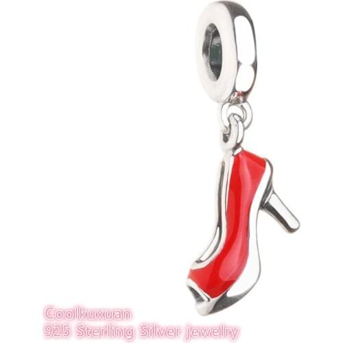 Autumn 925 Sterling Silver Red Stiletto Dangle Charm, Red Enamel Beads Fit Original Brand Charms Bracelet jewelry