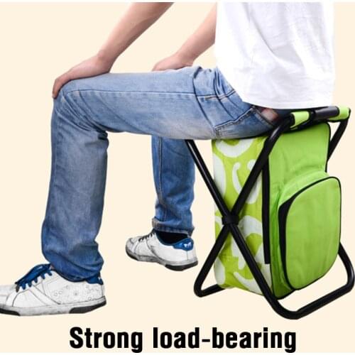 Portable Foldable Camping Chair with Cooler Bag Compact Fishing Stool Camouflage Fishing Chair Pony Strip with Frame