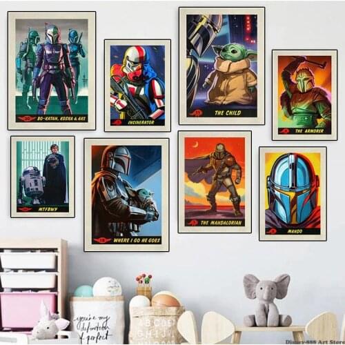 Star Wars Anime Mandalorian Poster Disney Popular TV Drama Retro Canvas Painting Print Wall Art Picture Living Room Decor Cudros