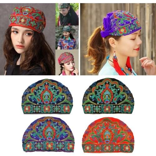 Retro Womens Ethnic Turban Hat Head Wrap Scarf Beanie Embroidered Florals