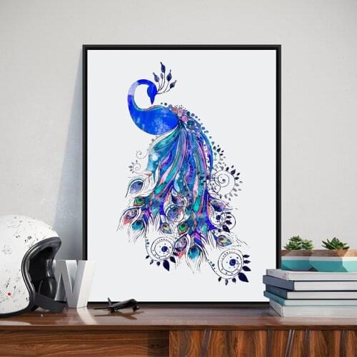 Hand Drawn Peacock Prints And Poster , Watercolor Beautiful Animal Peacock Canvas Painting Picture Home Wall Decor