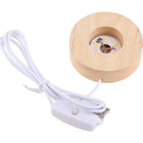 Handmade Wood Rectangle Round Oval Shape LED Display Base Resin Art Ornament Wooden Night Lighted Base Stand Crafts