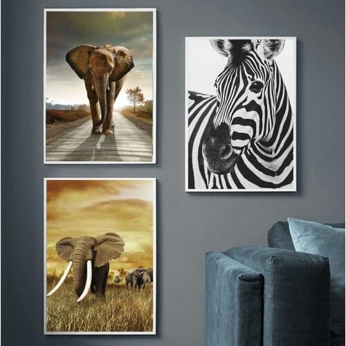 Nordic Black White Animal Elephant Zebra Lion Giraffe Rhino Canvas Painting Posters and Prints Poster Picture Wall Art Decor