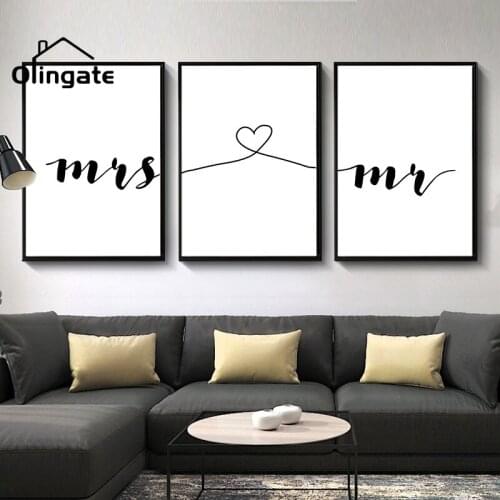 Modern Love Quotes Minimalist Canvas Poster Black and White Simple Mr Mrs One Piece Wall Art Home Living Drawing Room Decor