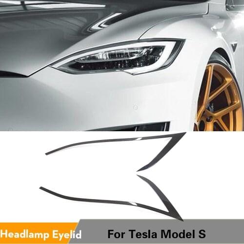 Dry Carbon Fiber Headlight Eyebrows for Tesla Model S 2016 - 2020 Pure Carbon Fiber Eyelid Sticker Decoration Trim Protector