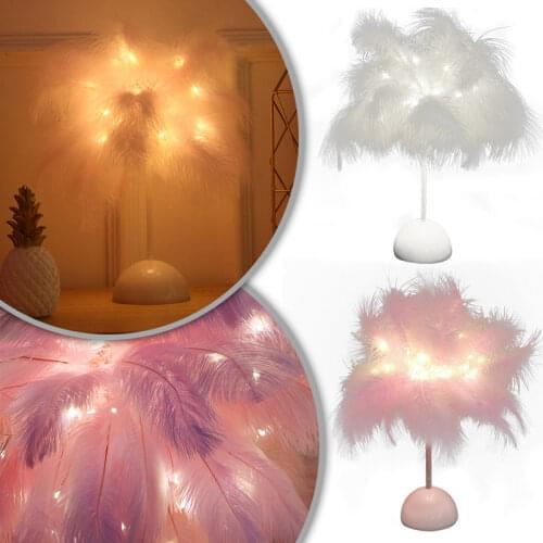 Led Fairy Feather Table Lamp Desk Decoration Usb Small Night Light Living Room Romantic Creative Lantern Girl Bedroom Decoration
