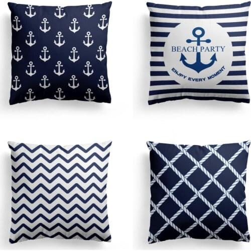 Navy Blue Decorative Pillow Covers Nautical Theme Velnet Standard Pillow Case Set of 4,Cushion Cover Set 18"x 18",Print Two Side