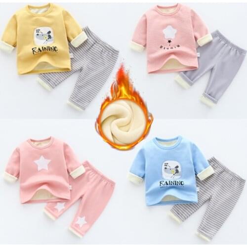 Warm girls winter clothing baby Underwear top + pants sets Thickening vevet Kids Clothes Girls 1-5Y Kids Boys Clothes Toddler
