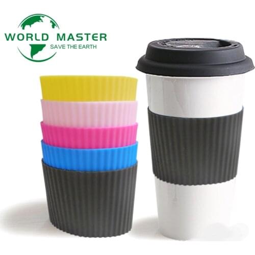 Heat-resistan Silicone Coffee Cup Sleeve Heat Insulation Bottle Sleeve Non-slip Mug Glass Bottle Ceramic Cups Wrap Random Color
