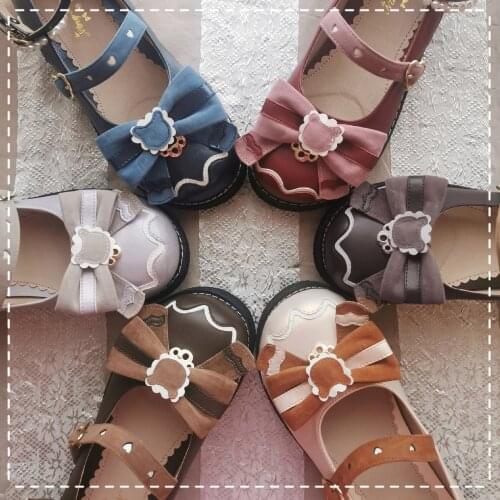 Japanese student sweet lolita shoes vintage round head comfortable women shoes cute lace bowknot kawaii shoes loli cosplay cos