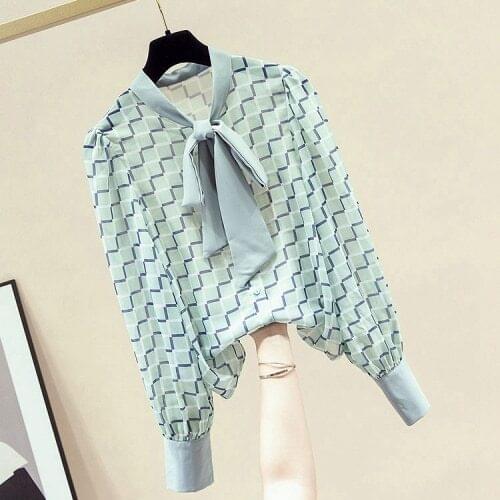 2021 Spring New Bow Collar Long Lantern Sleeve Chiffon Blouse Girls Ladies All-Match Shirt Office Female Tops Blusas