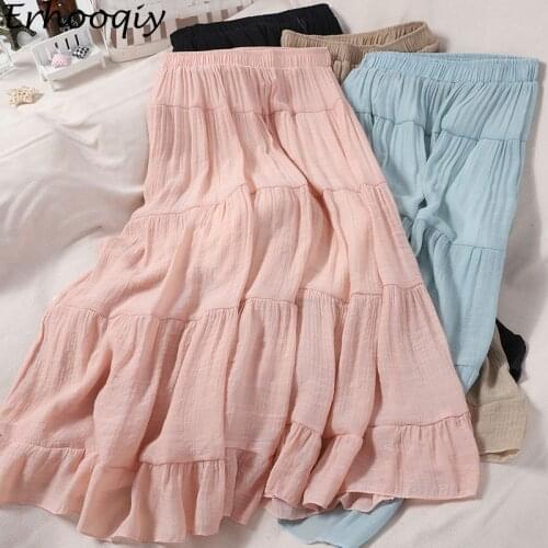 2021 New Summer Boho Maxi Skirt Women Pink White Chiffon Skirt Female Ruffles Midi Long A-Line Skirt Beach Party Clothing Lady