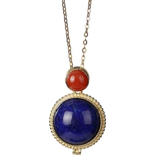 S925 sterling silver gold-plated natural lapis lazuli pendant retro personality sachet Gawu box lady pendant