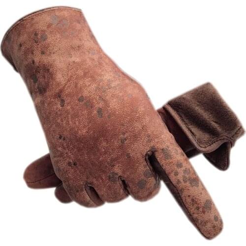 Winter Mens Fashion Sheepskin Genuine Leather Gloves Cotton Lining Winter Gloves Keep Warm Driving Riding Outdoor Brown New 202