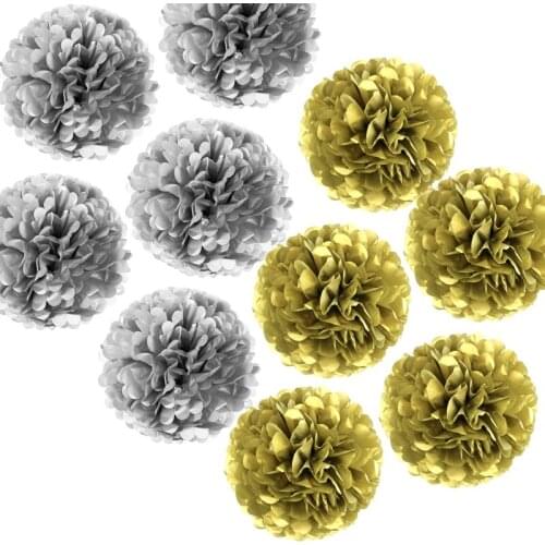 10 Pcs 12inch Gold and Silver Tissue Poms Paper Flower for Diy Wedding Parties Babyshower Events Hanging Decoration