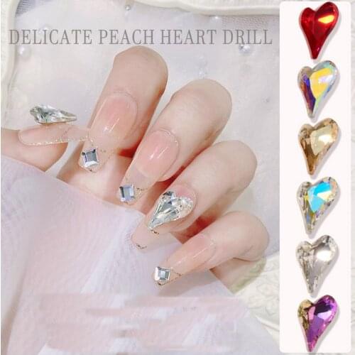 10pcs/lot, 3d Nail Art Peach Hearts AB Side Rhinestones For Nail Tips Decorations