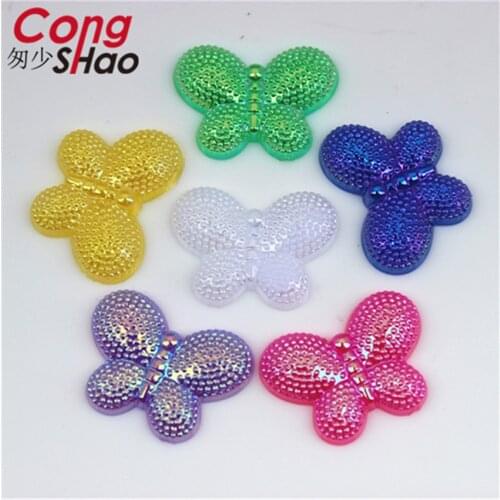Cong Shao 100pcs 25mm AB Butterfly shape Acrylic Rhinestones stones flat back Rhinestones For costume Button DIY CS559