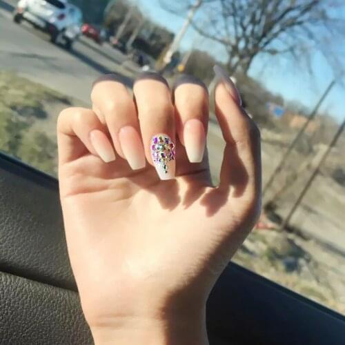 24pcs French Pink Gradient Fake Nails Artificial Color Diamond Ballet Press On Nails Design 2020 Nail Extension Wear Manicure