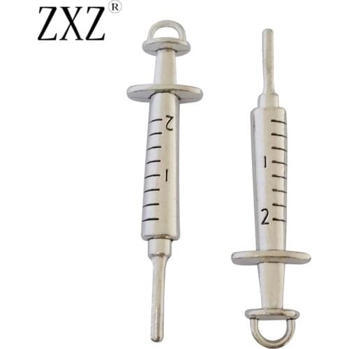 ZXZ 5pcs Large 3D Injection Syringe Nurse Doctor Charms Pendants for Jewelry Making Findings 63x15mm