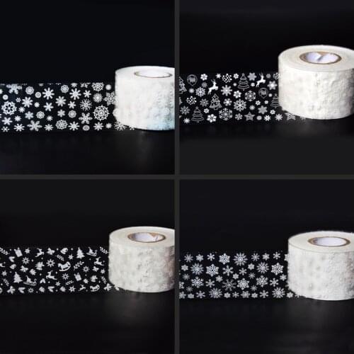50M*4cm/roll White Snowflakes Nail Transfer Foils Sliders Xmas Stickers Decals Manicure Winter Christmas Nail Art Decorations