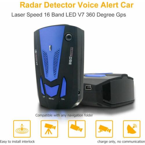 Car 16 Band V7 GPS Speed Safety Radar Detector Voice Alert Laser LED 360 Degree