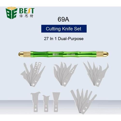 BST-69A 27 In 1 Dual-Purpose Handle With Knives Cutting Knife Set DIY Carving Knife CPU BGA IC Chip Glue Remove Tool Pry Knife