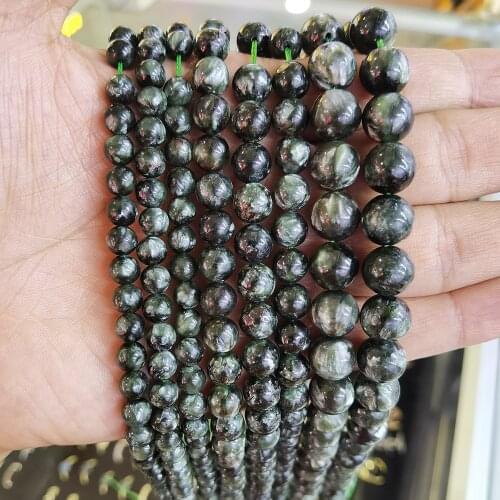 Top Grade Natural Green Seraphinite Stone Beads 6/8/10/12mm Genuine Round Clinochlore Bead Angelstone Gem For Jewelry DIY Design