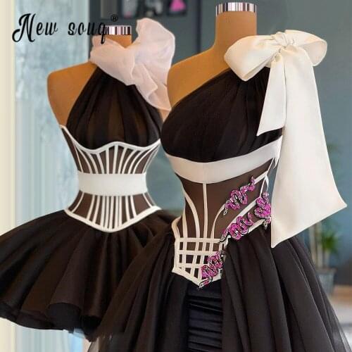 Black and White A Line Cocktail Dress for Women Corset Short Prom Dresses Bow Beads Party Gowns Celebrity Red Carpet Dress