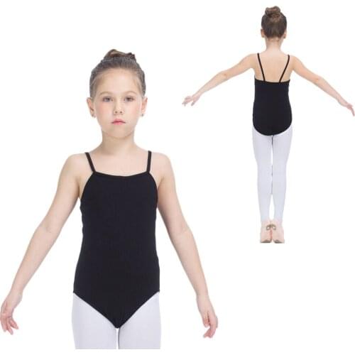 Kids Camisole Cotton/Lycra Ballet Dancing Leotards with Drawstring Front Black Girls Practice Dancewear