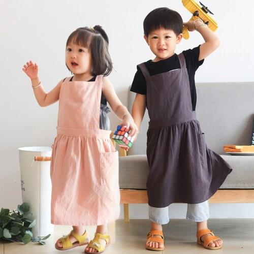 Children Parenting Simple Florist Apron Cotton Linen paiting study for kids pinofore students 7002