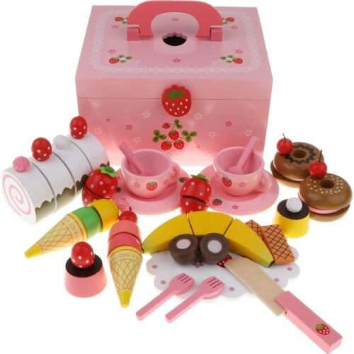 33pcs Child Tea Party Set - Cake Fruit Dessert Play Food Sliceable Cutting Kitchen Toy Developmental Game Play Set
